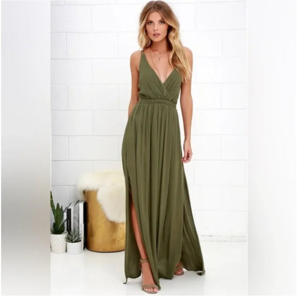 Lulus Lost in Paradis Olive Green Maxi Dress